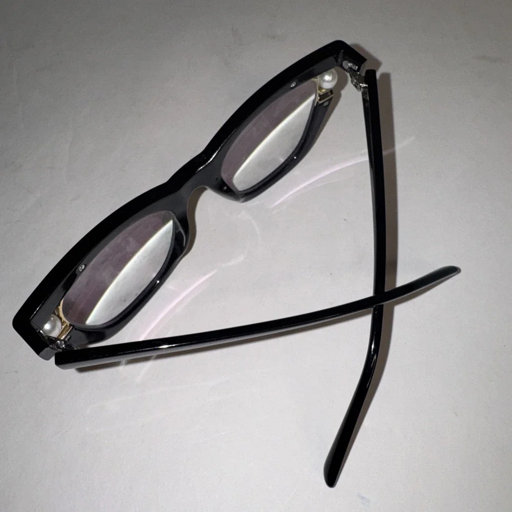 Black Cat Eye Full Rim Pearl Detail Eyeglass Frames for Women Retro Chic
